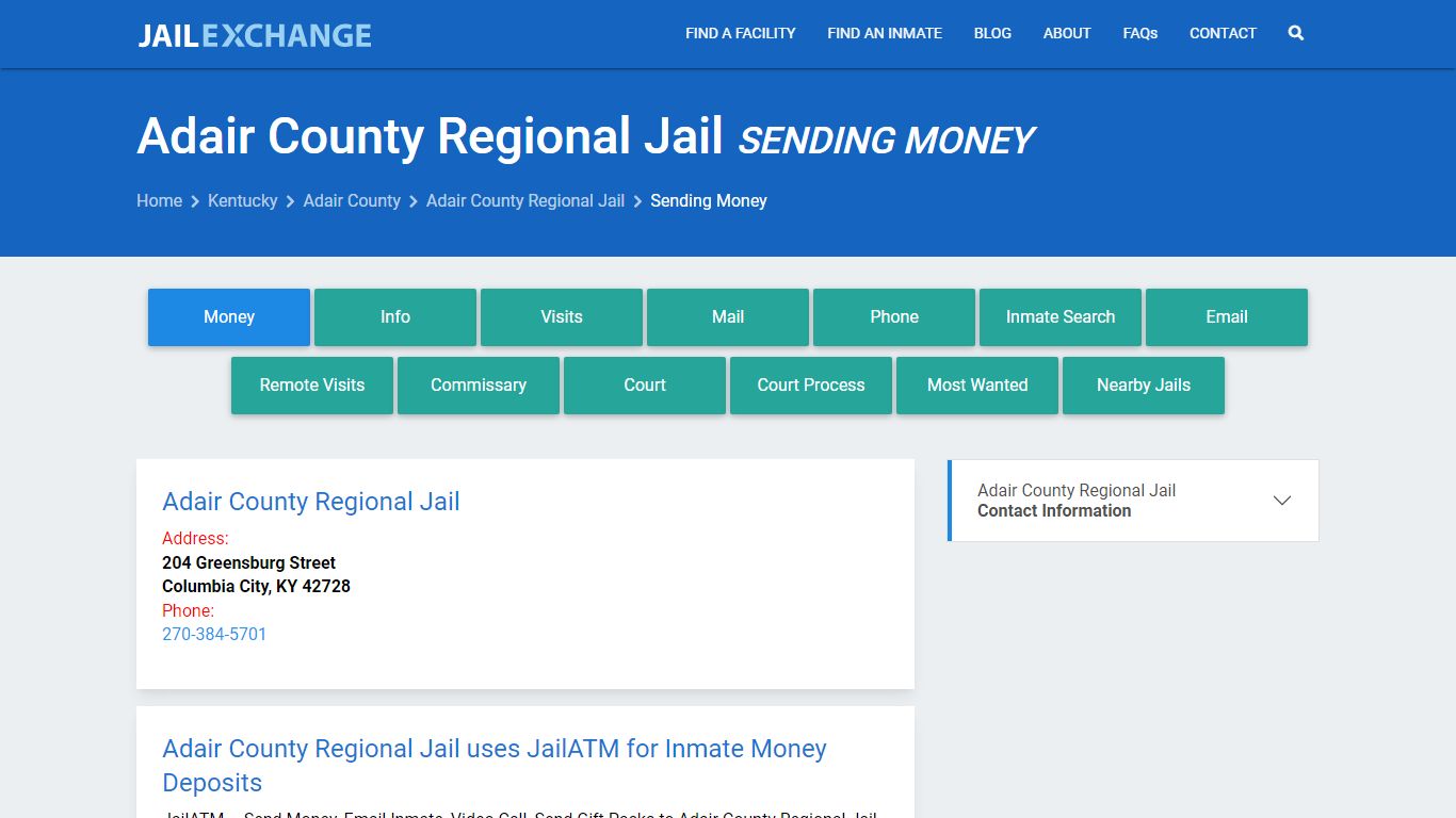 Send Money to Inmate - Adair County Regional Jail, KY