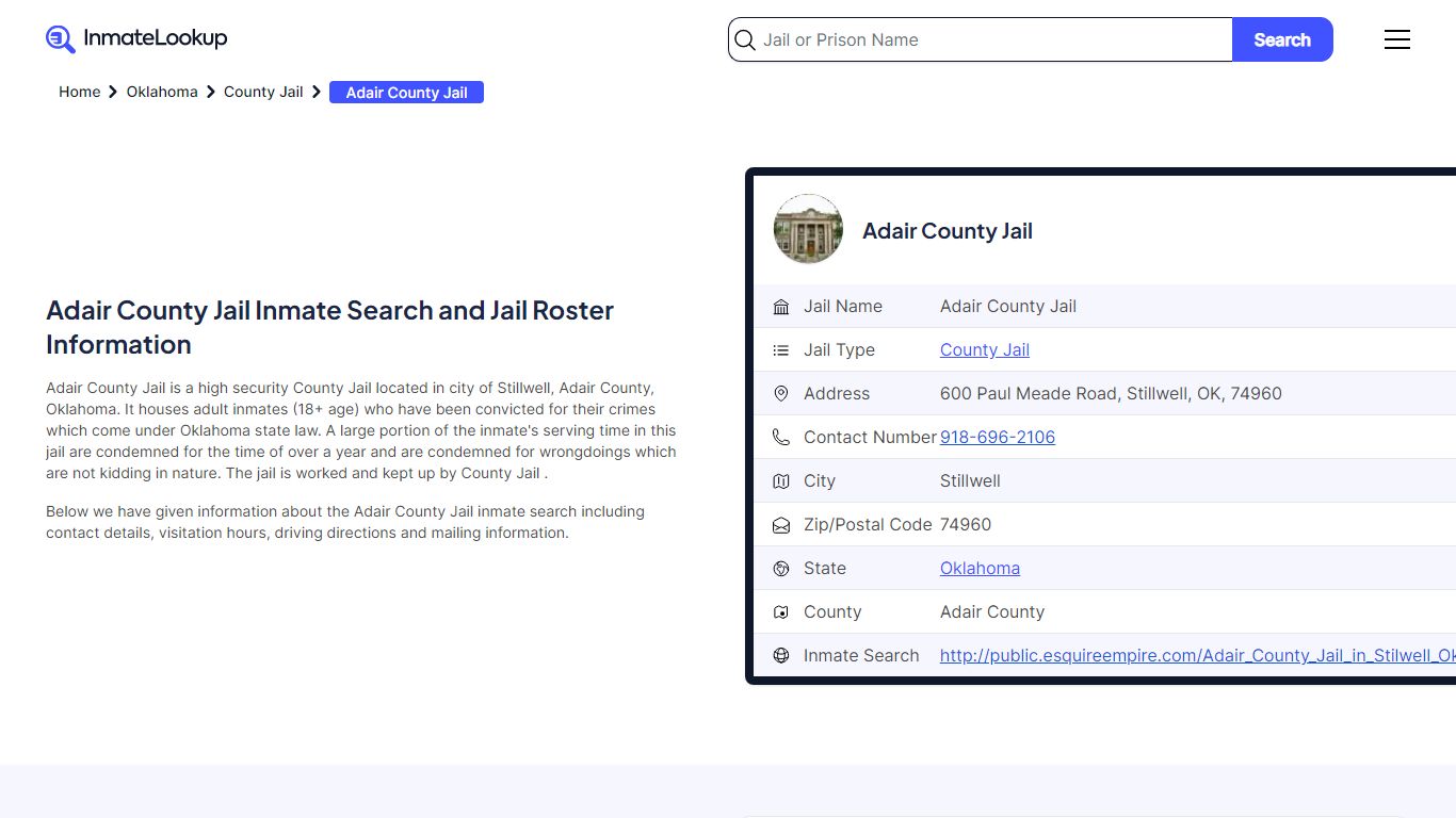 Adair County Jail Inmate Search and Jail Roster Information - Inmate Lookup